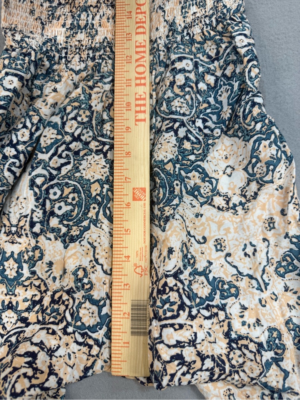 Blue Island Boho Wide-Leg Smocked strapless Jumpsuit pockets in Cream & Teal XS - Picture 9 of 9